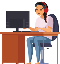 Young Woman Sitting At Computer Desk