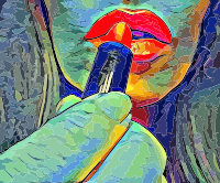 woman putting on lipstick abstract art
