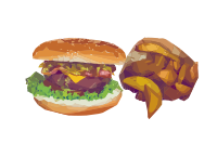 Burger and Potato Wedges
