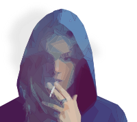 Lady in a Hood Smoking