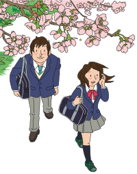 Students and Cherry blossoms
