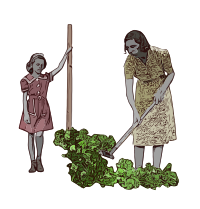 Kid Watches Mother in the Garden