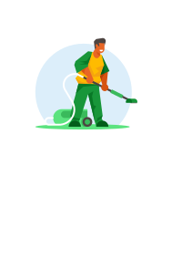 Young man vacuums
