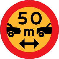 50m between cars sign