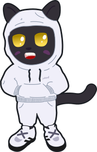 Black cat wearing white tracksuit
