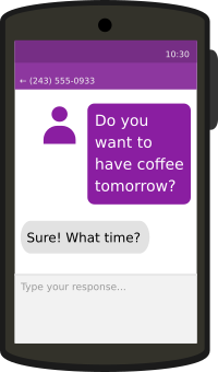 Text message on Android phone, simplified, with phone