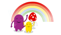 Cute Cartoon Characters and a Rainbow