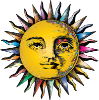 Vintage Sun Face Line Art Prismatic
