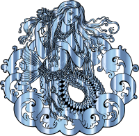Vintage Mermaid Line Art Aquamarine