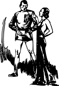 Woman and man talking