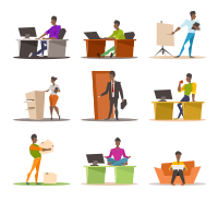 Set of African Office Workers