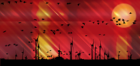 Geese And Wind Turbines Silhouette Surreal