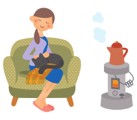 Woman, Cat and a Warm Stove