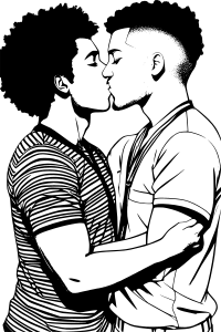 African gay couple kissing