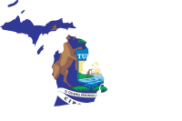 Michigan State Outline with Flag Background 