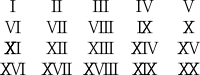 Roman Numerals (1-20)
