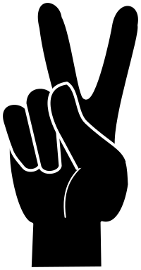 Black peace v-sign with white outline