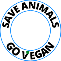 Save animals go vegan round circle frame overlay with blue 