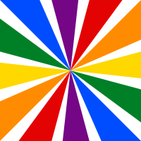 Rainbow starburst with thick rays rotated 