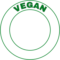 Vegan word in green text on white circle with transparent middle 