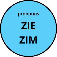 Zie / zim nonbinary pronouns round badge in trans pride blue