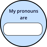 My pronouns are round blue badge to write on 