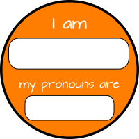 I am name and pronouns LGBT friendly orange badge 