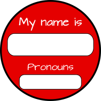 Name and pronouns LGBT friendly red badge