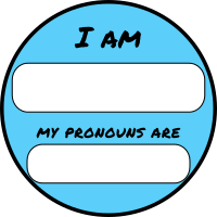 I am name and pronouns introduction badge in transgender pride blue color round