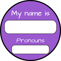 My name is and pronouns are nonbinary inclusive round purple badge 