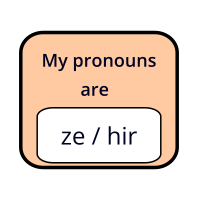 Ze Hir non-binary pronouns round orange badge 