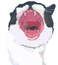roaring yawning or laughing cute cat cartoon with outline