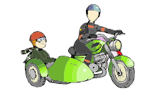 Sidecar and old style motorbike with a couple riding