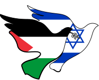 Two peace doves for Gaza with Palestine Israel flags anti-war