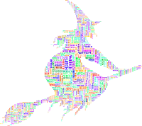 Witch Riding Broom Silhouette Typography