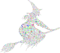 Witch Riding Broom Silhouette Typography Colorful