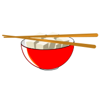 Red bowl of Chinese tofu with chopsticks no shadows