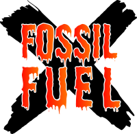 Fossil fuel in red orange over black x cross 