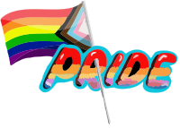 Pride text with LGBT pride rainbow flag 