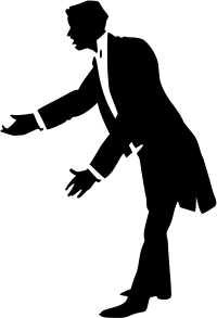 Silhouette of men bending, arms stretched
