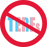 No TERFs warning sign in trans colors 