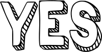 Yes white 3D word art block text
