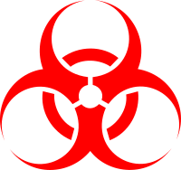 biohazard symbol in red
