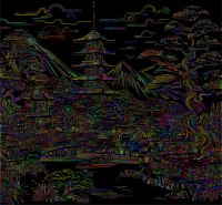 AI Generated Japanese Garden By Maria Alvedro Polyprismatic Line Art