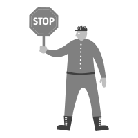 Construction worker with a stop sign, March-April 2009