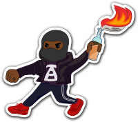 Black block militant trowing a molotov cocktail