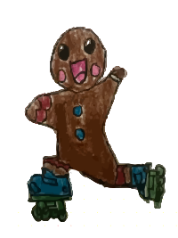 Gingerbread man rollar skating!