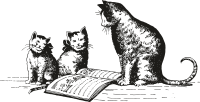Cat and Kittens with Book