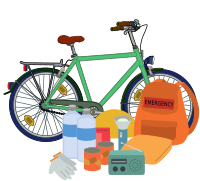 Emergency kit with a bicycle
