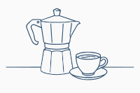 Moka pot and coffee cup